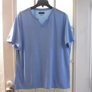 Alfani Blue Color Barbos Neck Short Sleeve Stretch Shirt